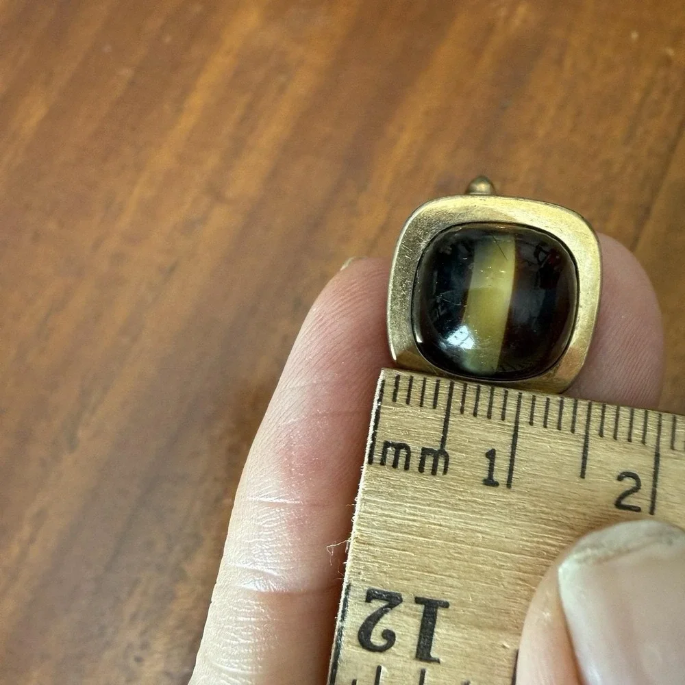 Vintage Correct Quality Cat's Eye Glass Gold Tone‎ Cuff Links Brown Fiber Optic
